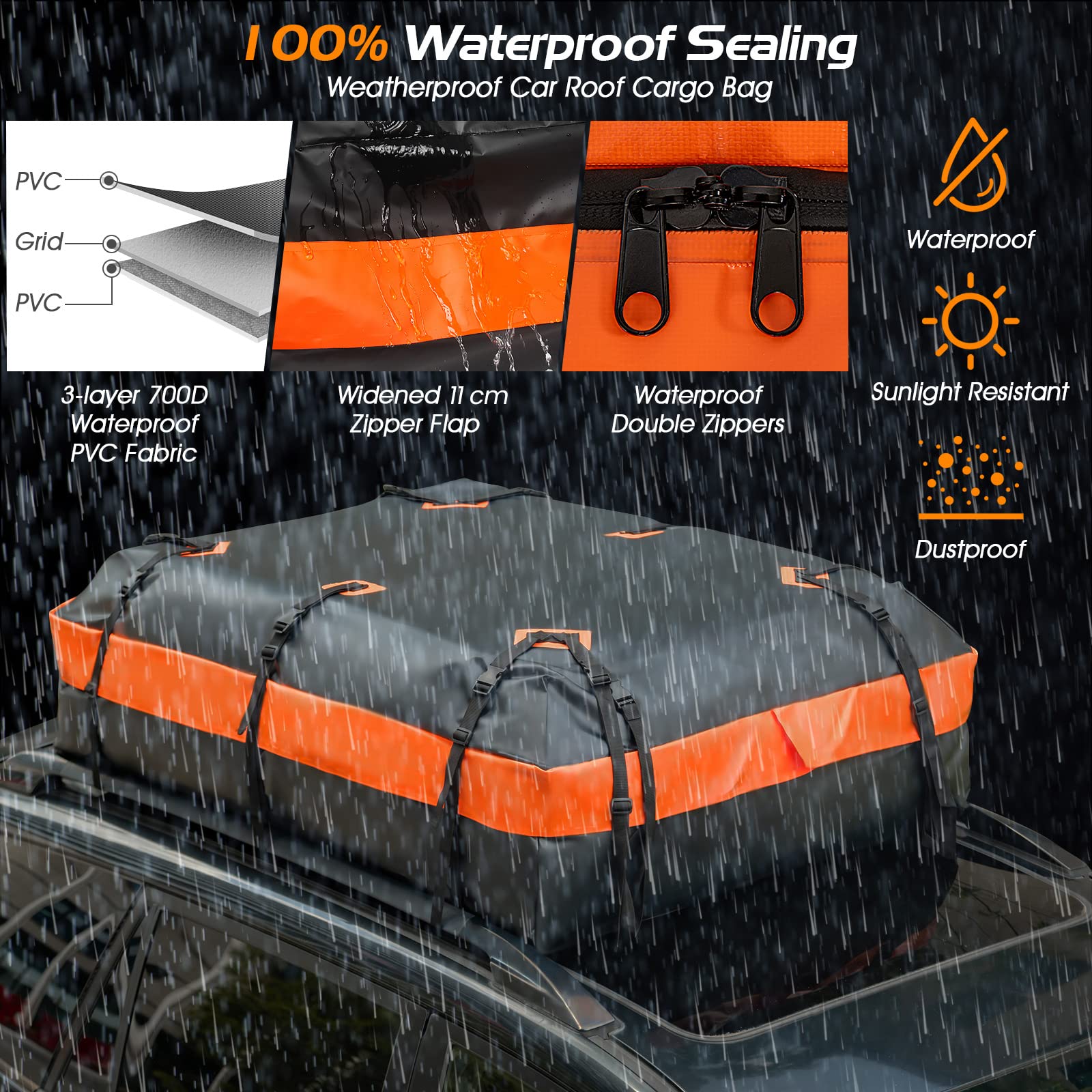 595 L Rooftop Cargo Carrier, Waterproof Car Roof Bag for All Vehicles with/Without Rack