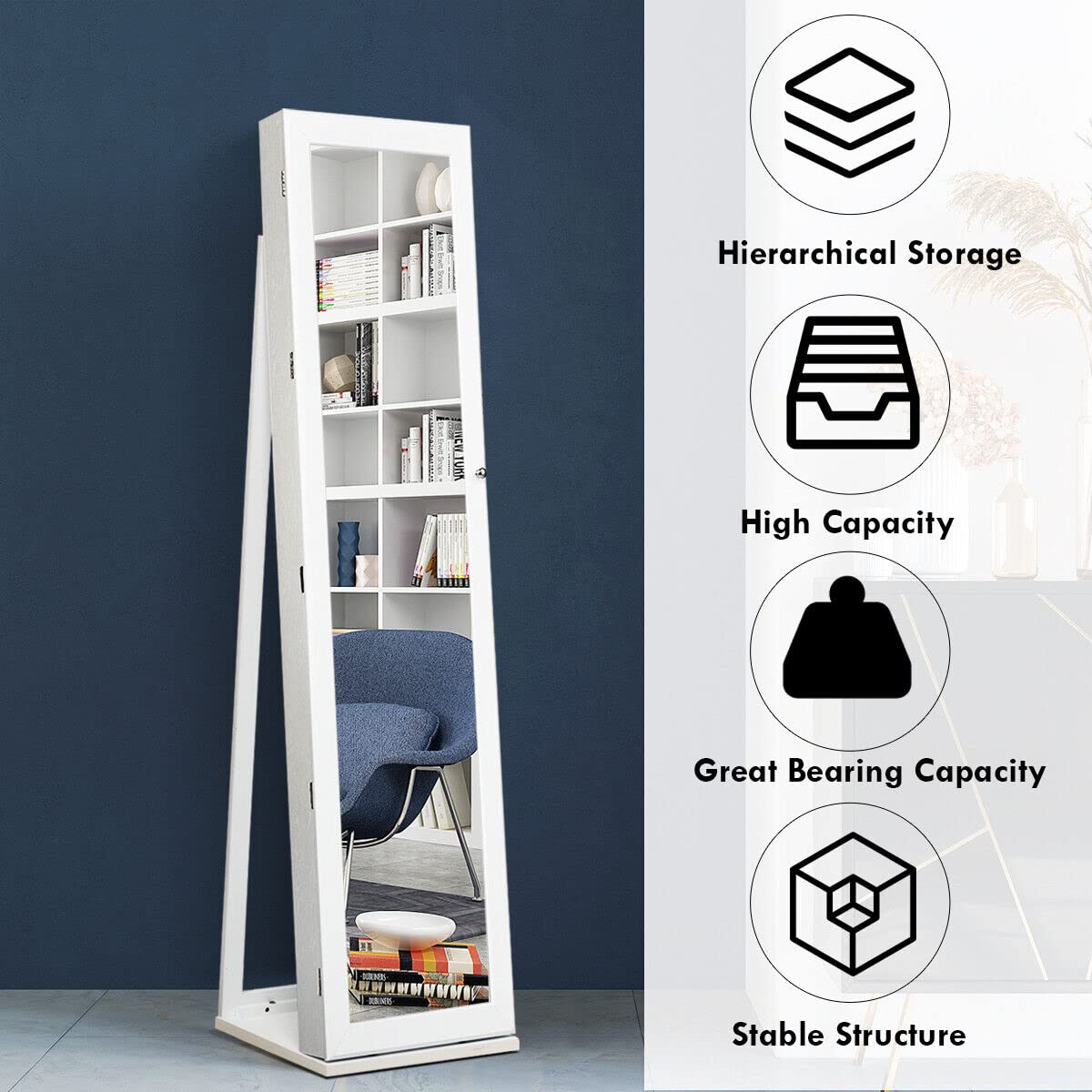 Giantex 2-in-1 Standing Jewelry Armoire w/ Higher Full Length Mirror, Lockable Jewelry Cabinet Organizer