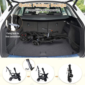 Foldable Double Stroller, Sit and Stand Stroller, with Wristband