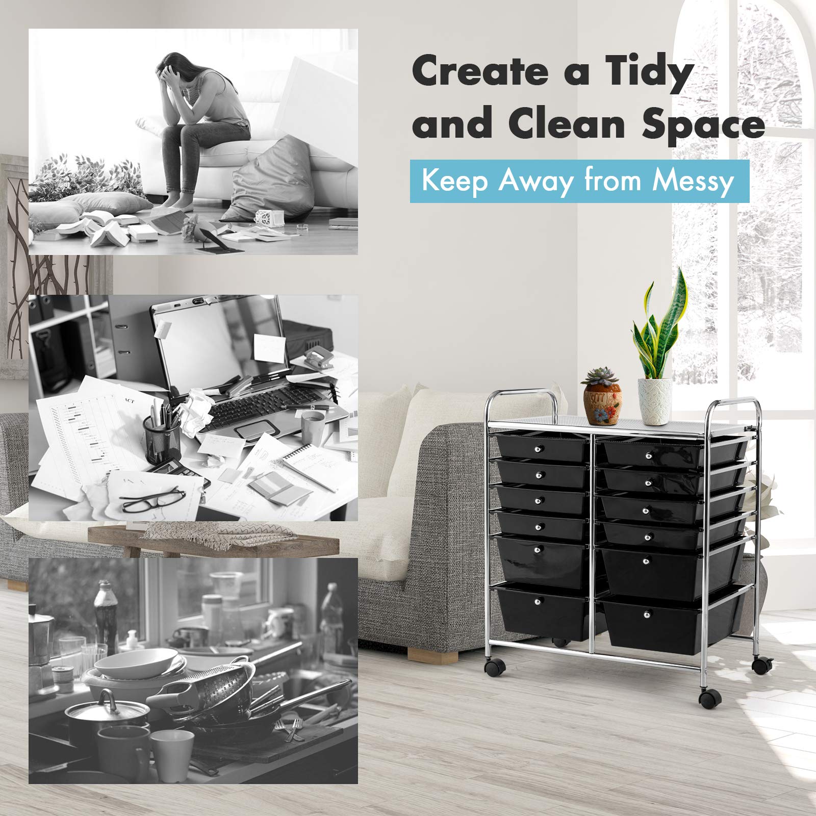 12 Drawer Rolling Storage Cart Organizer, 6-Tier storage trolley Scrapbook Paper Organizer