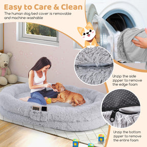 Human Dog Bed, Washable Fluffy Faux Fur Nap Bed Fits Pets & People Adults Doze Off