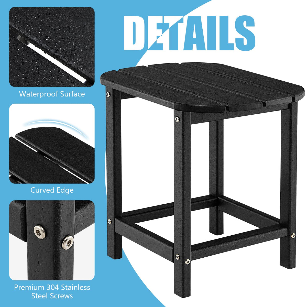 46cm Adirondack Outdoor Side Table, Weather Resistant End Table, Outdoor Tea Table for Patio, Backyard