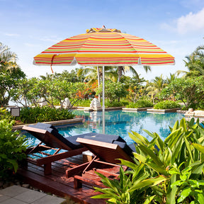 198cm Beach Umbrella w/Sand Anchor, Outdoor Patio Umbrella w/Push Button Tilt & UPF 50+ Protection