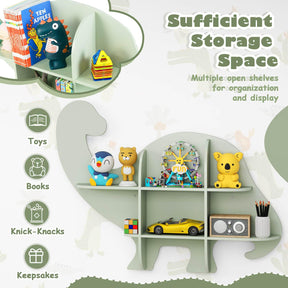 Floating Dinosaur Kids Bookshelf, 2-Tier Wooden Hanging Bookcase for Children