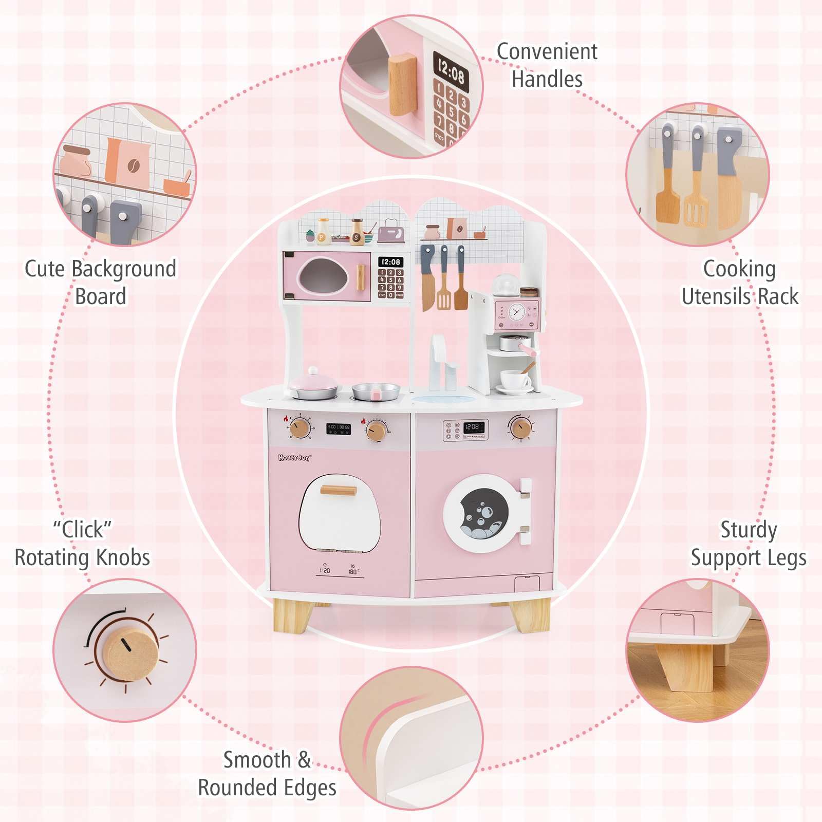 All-in-1 Wooden Kids Kitchen Playset, Pretend Play Kitchen w/Coffee Maker, Microwave, Oven