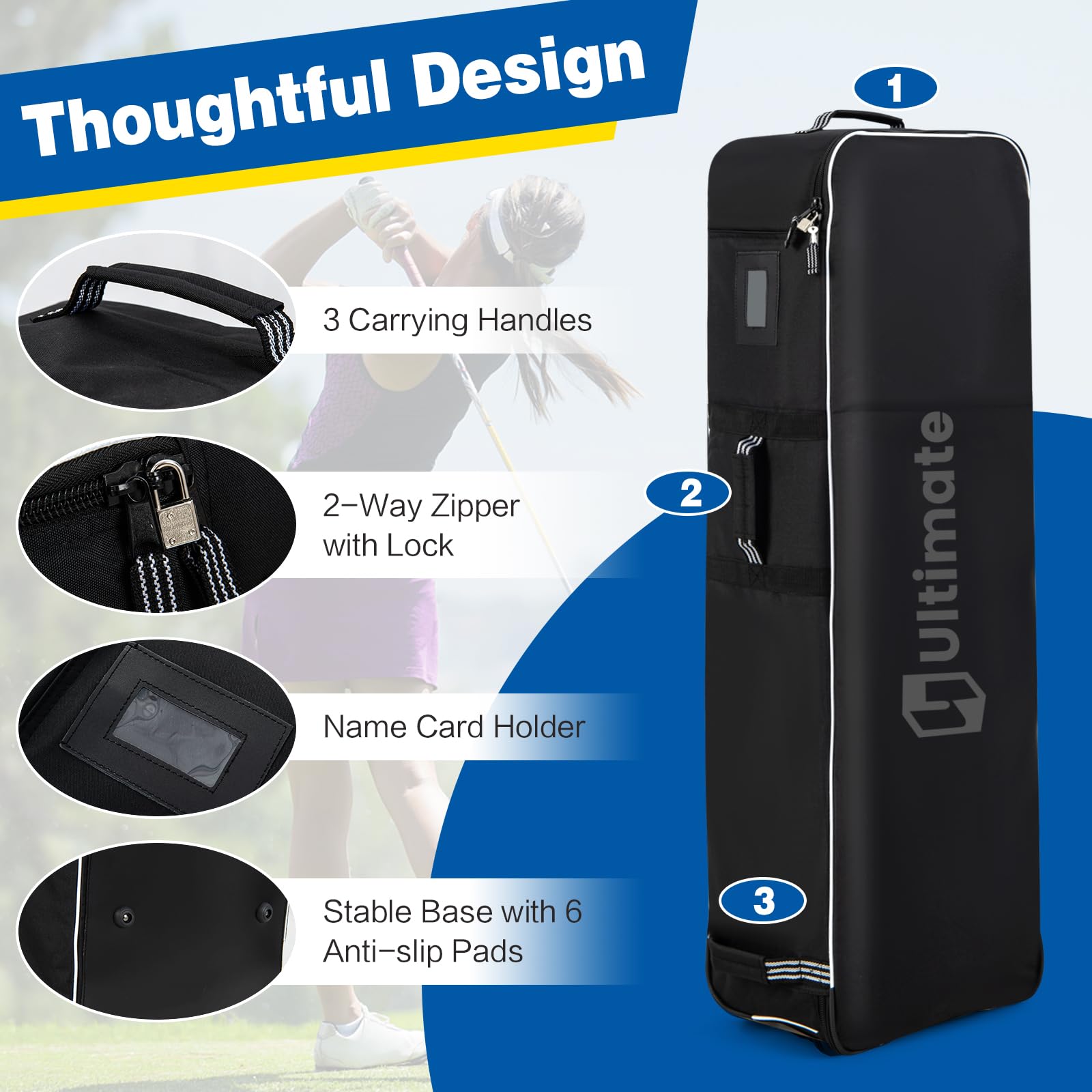 Heavy-Duty 600D Oxford Wear Resistant, Waterproof & Foldable Golf Bag w/ Wheels