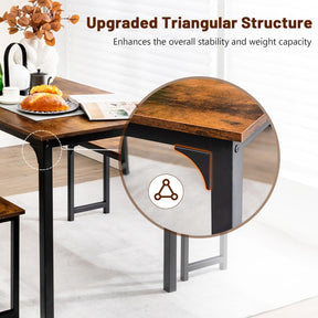 Giantex Dining Table Set for 4, 3 PCS Farmhouse Kitchen & Dining Room Furniture Kit with 2 Benches