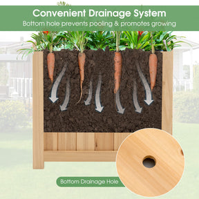 Fir Wood Raised Garden Bed, Outdoor Elevated Planter w/Drainage Hole