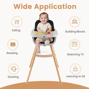 3 in 1 Wooden Convertible Baby High Chair with Removable Tray