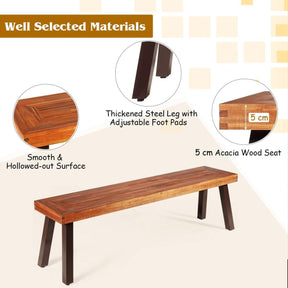 Set of 1/2 Outdoor Acacia Wood Bench, 2-3 People Backless Garden Front Benches with Metal Frame, Patio Wooden Dining Benches for Deck, Yard and Entryway
