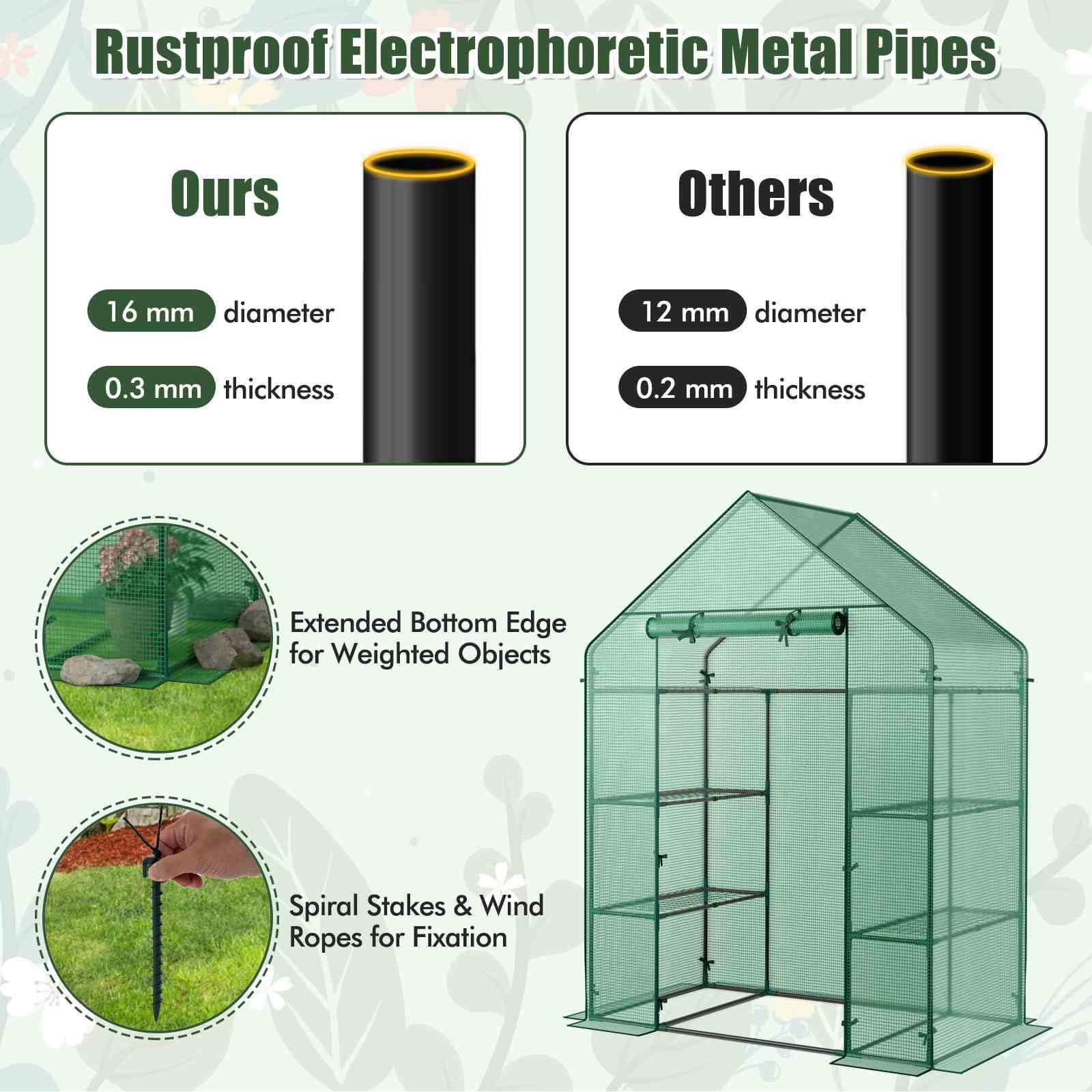 194cm Garden Greenhouse 3-Tier Waterproof Anti-UV Tarpaulin for Flower