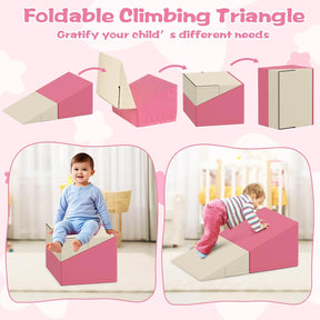 7-Piece Foam Climbing Blocks Soft PU Leather Play Gym
