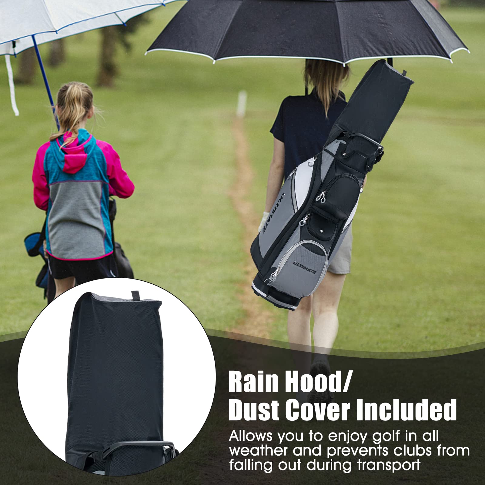14-Way Golf Cart Bag, Lightweight Portable Golf Club Bag with Cooler Bag, Waterproof Valuable Pocket