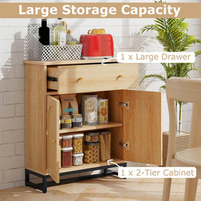 Giantex Accent Floor Storage Cabinet w/Rattan Doors & Drawer, Sideboard Buffet Cabinet Coffee Bar
