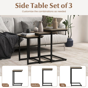 Giantex Nesting End Table Set of 3, Rectangle Stacking Side Table with Wooden Top & Sturdy Metal Legs