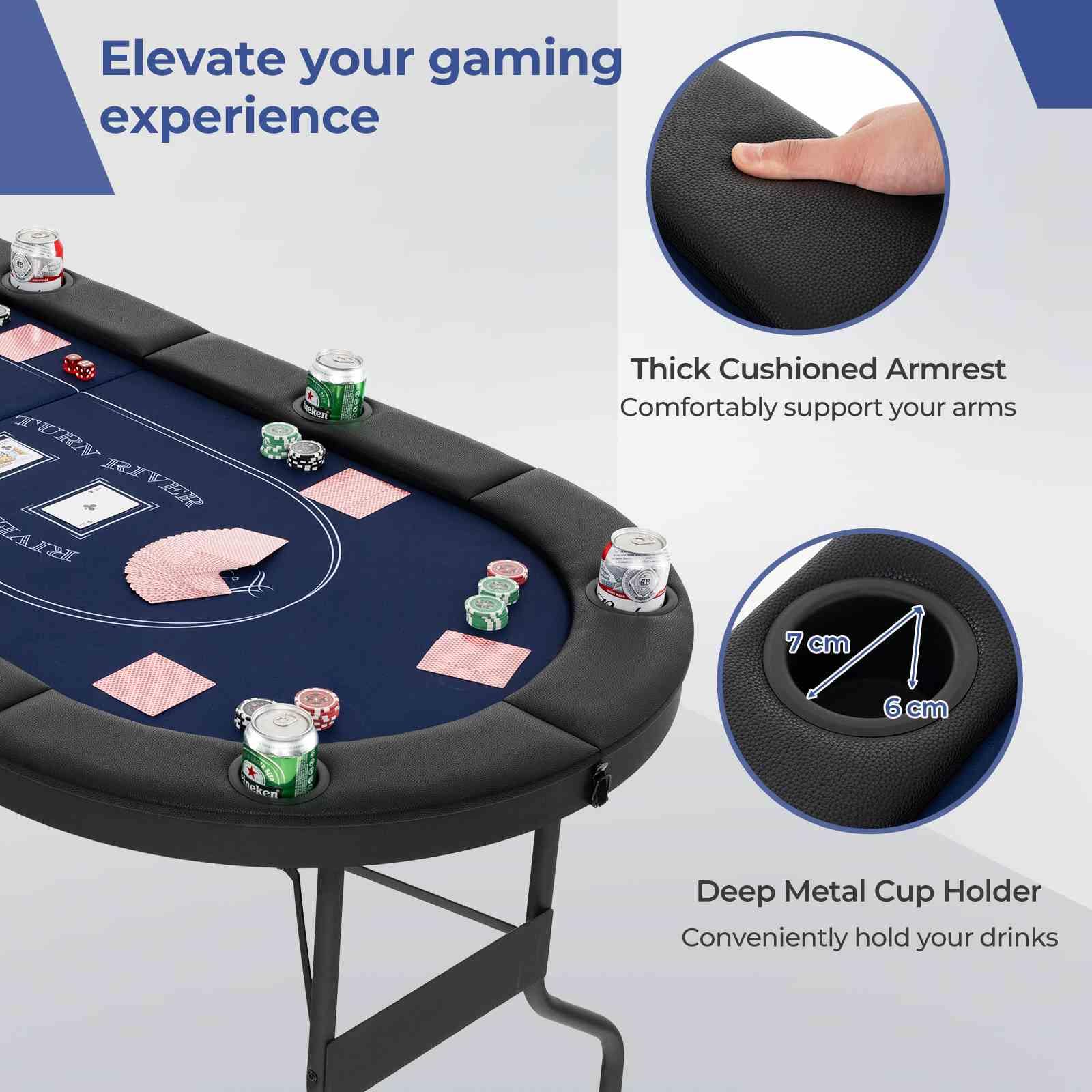 1.8m Foldable Poker Table for 8 Players, Portable Oval Card Board Game Table for Blackjack Texas Hold’em Casino Leisure Game