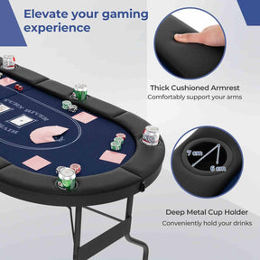 1.8m Foldable Poker Table for 8 Players, Portable Oval Card Board Game Table for Blackjack Texas Hold’em Casino Leisure Game