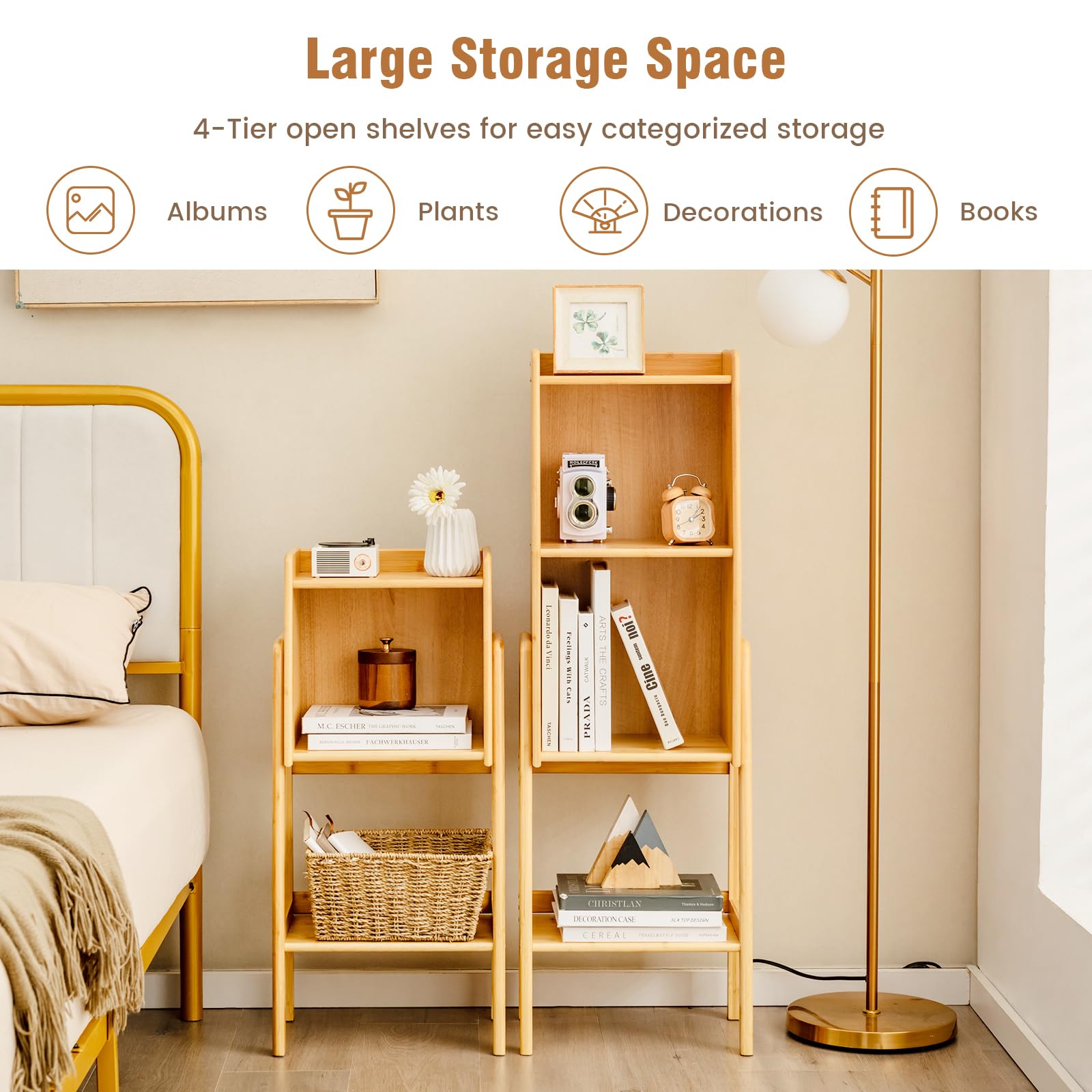 Giantex Bamboo Bookshelf, Modern Bookcase w/Legs