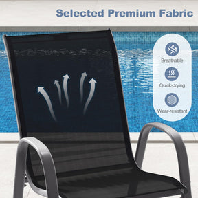 Set of 4 Outdoor Patio Chairs, Stackable Armchair with Weather-Resistant Fabric, Sturdy Steel Frame