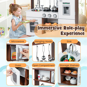 Kids Kitchen Playset, Pretend Play Kitchen Toy w/Realistic Sounds & Lights
