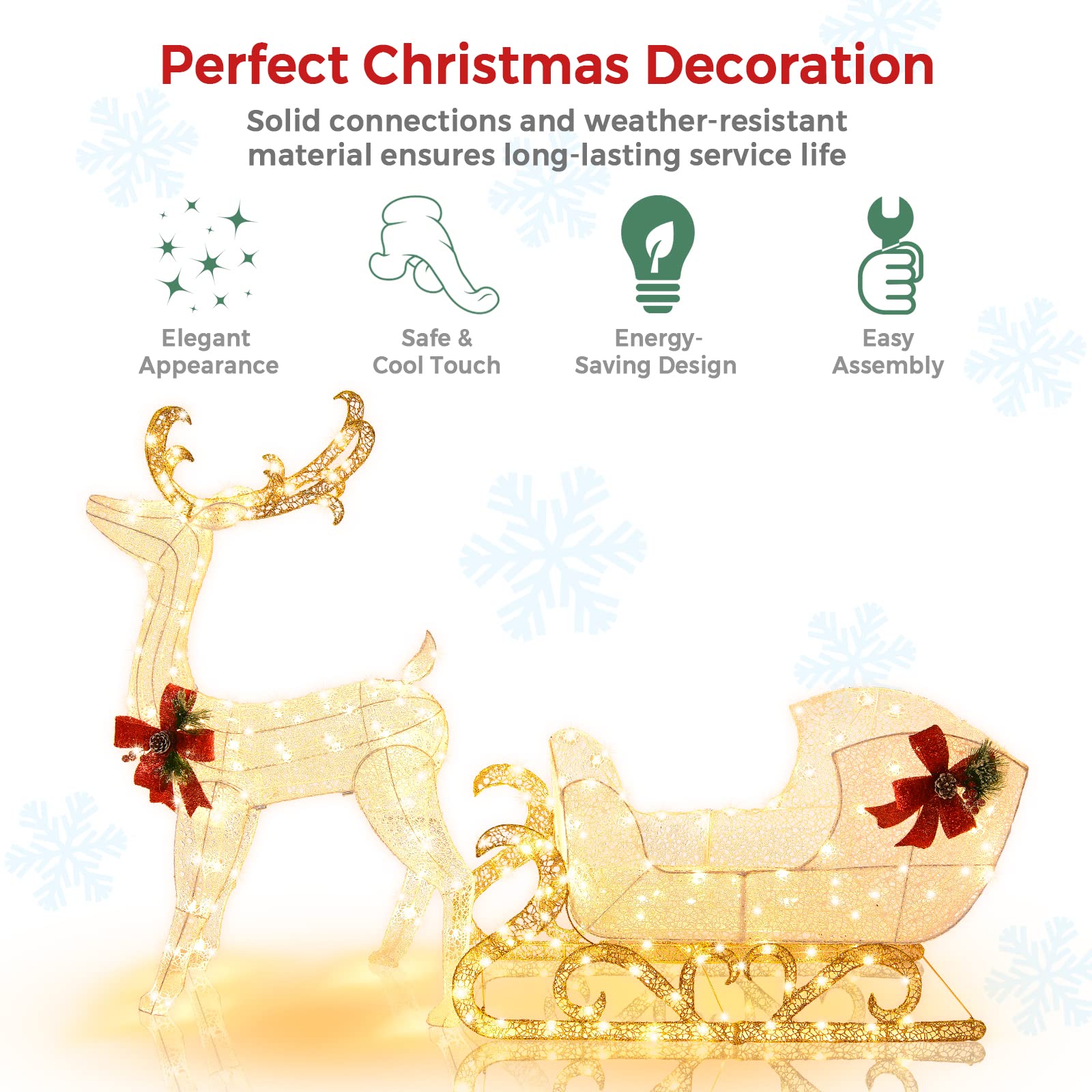 LED Christmas Light, Lighted Reindeer & Santa's Sleigh