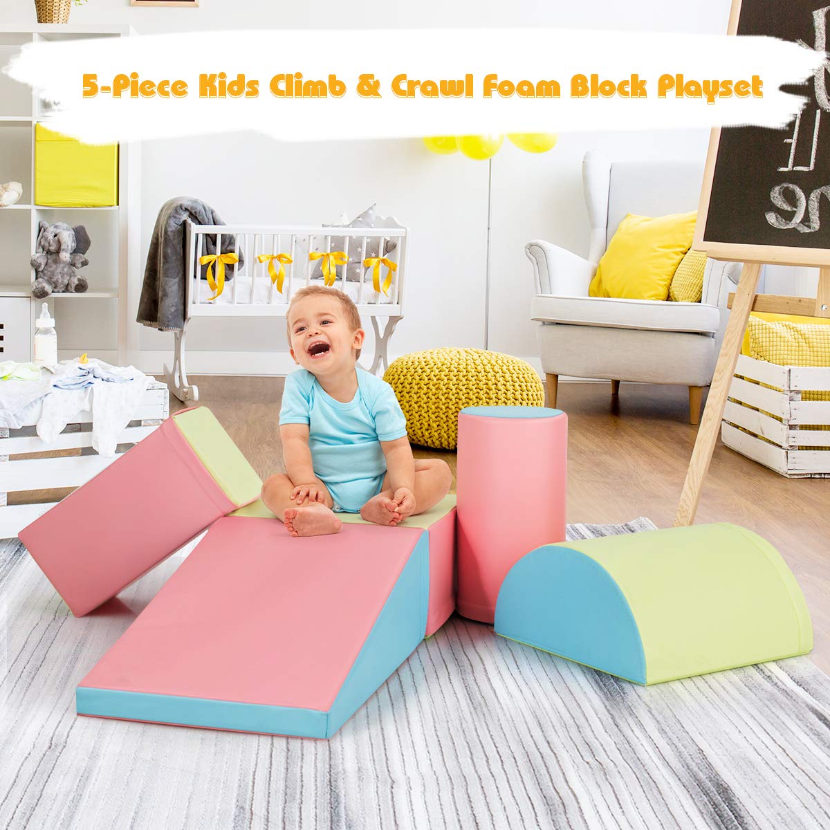 BABY JOY 5-Piece Kids Climb & Crawl Activity Playset, Lightweight Soft Foam Block Activity Play Structures