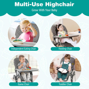Portable Adjustable Highchair with Footrest, Detachable Tray, Easy to Clean PU Seat Cushion