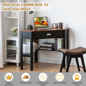 Giantex Wood Corner Computer Desk, Compact Writing Table w/Drawer & Shelves