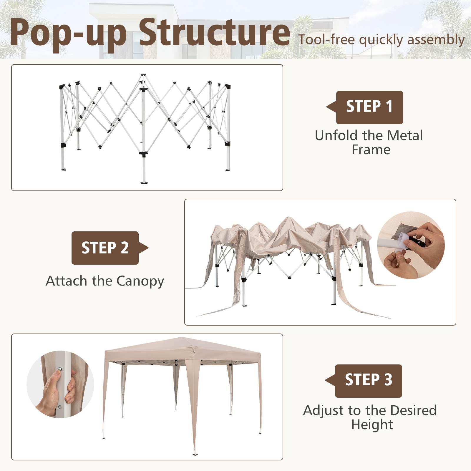 4 x 3.5 m Hexagonal Pop-Up Canopy Tent, Heavy-Duty Height Adjustable Gazebo Shelter