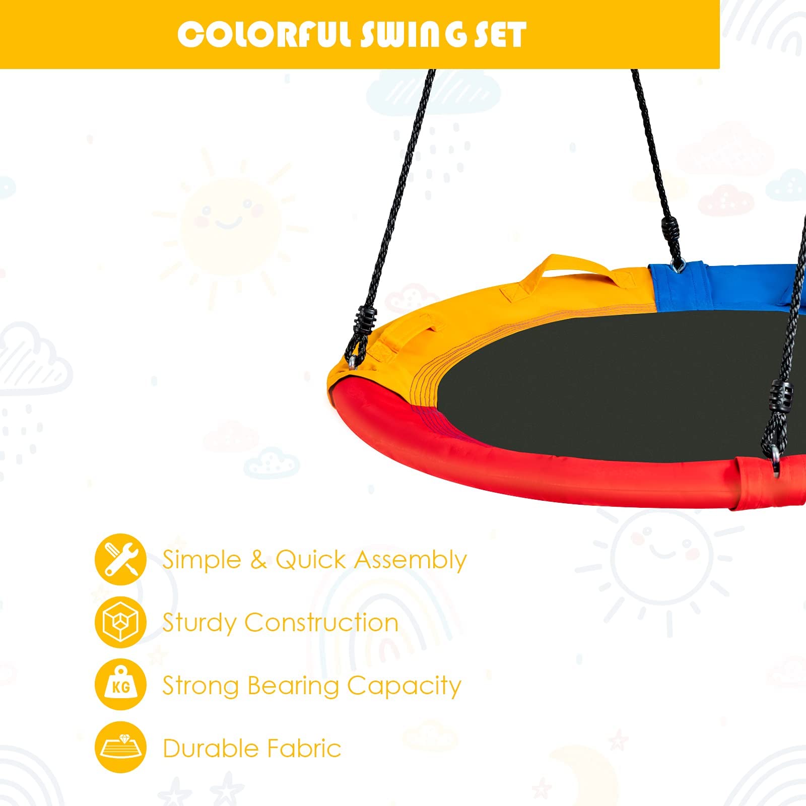 Saucer Tree Swing 100CM, Outdoor Round Hanging Flying Saucer, Multi-Color Hammock Platform Swing Chair