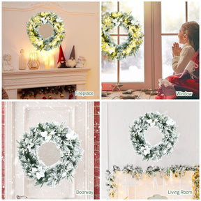 Christmas Wreath, 60CM/24 Inch Pre-Lit Snow Flocked Xmas Wreath