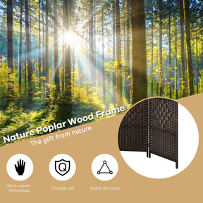6-Panel Screen Room Divider, 6Ft Folding Privacy Screen w/Hand-woven Rattan