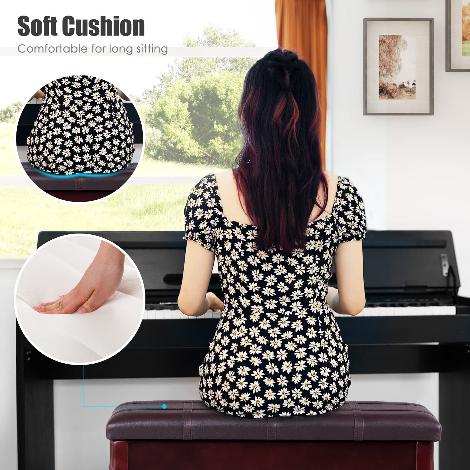 Giantex Piano Bench Stool w/Padded Cushion & Music Storage, Perfect for Home Use