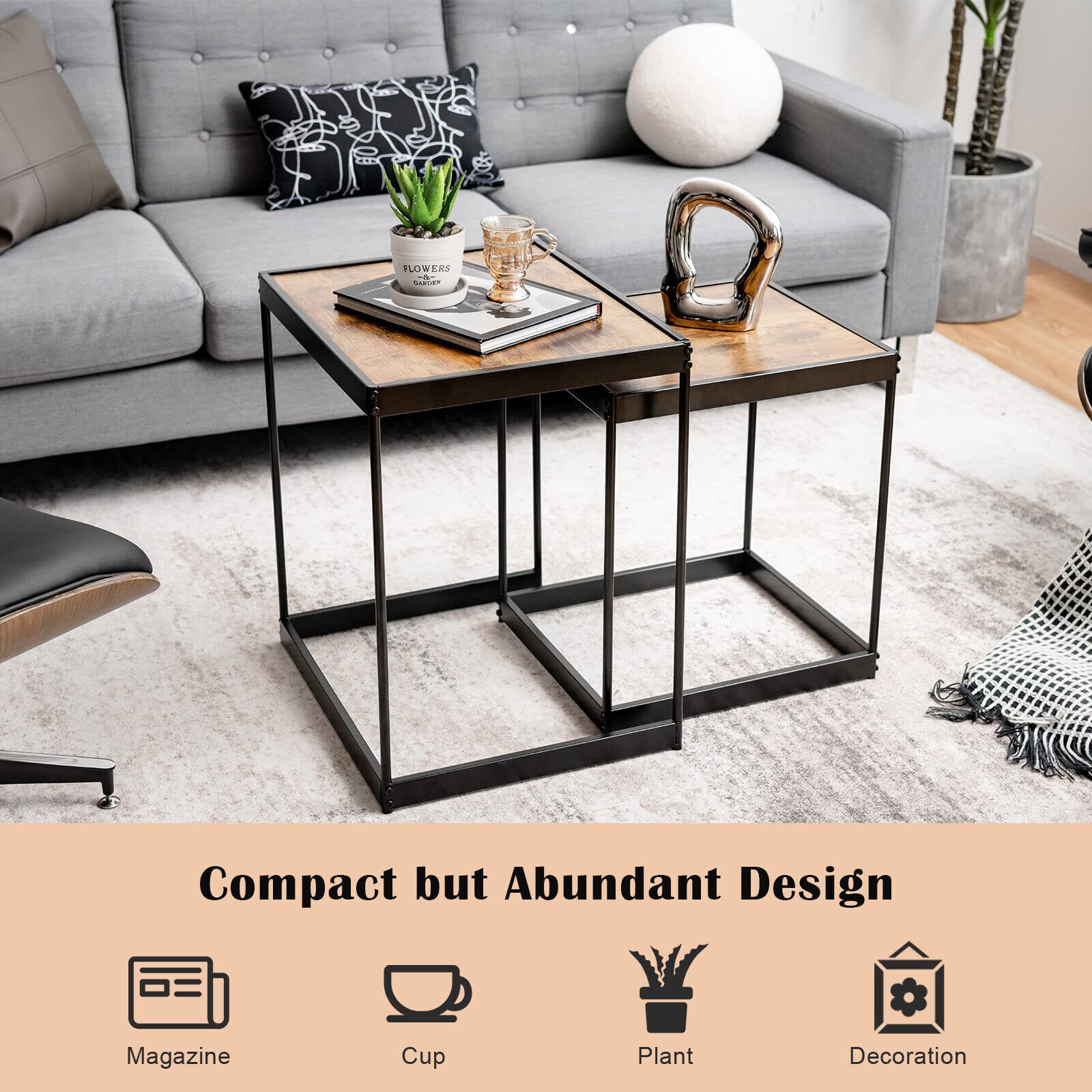 Giantex Nesting Coffee Tables, Set of 2 End Tables, Space Saving Design Side Tables
