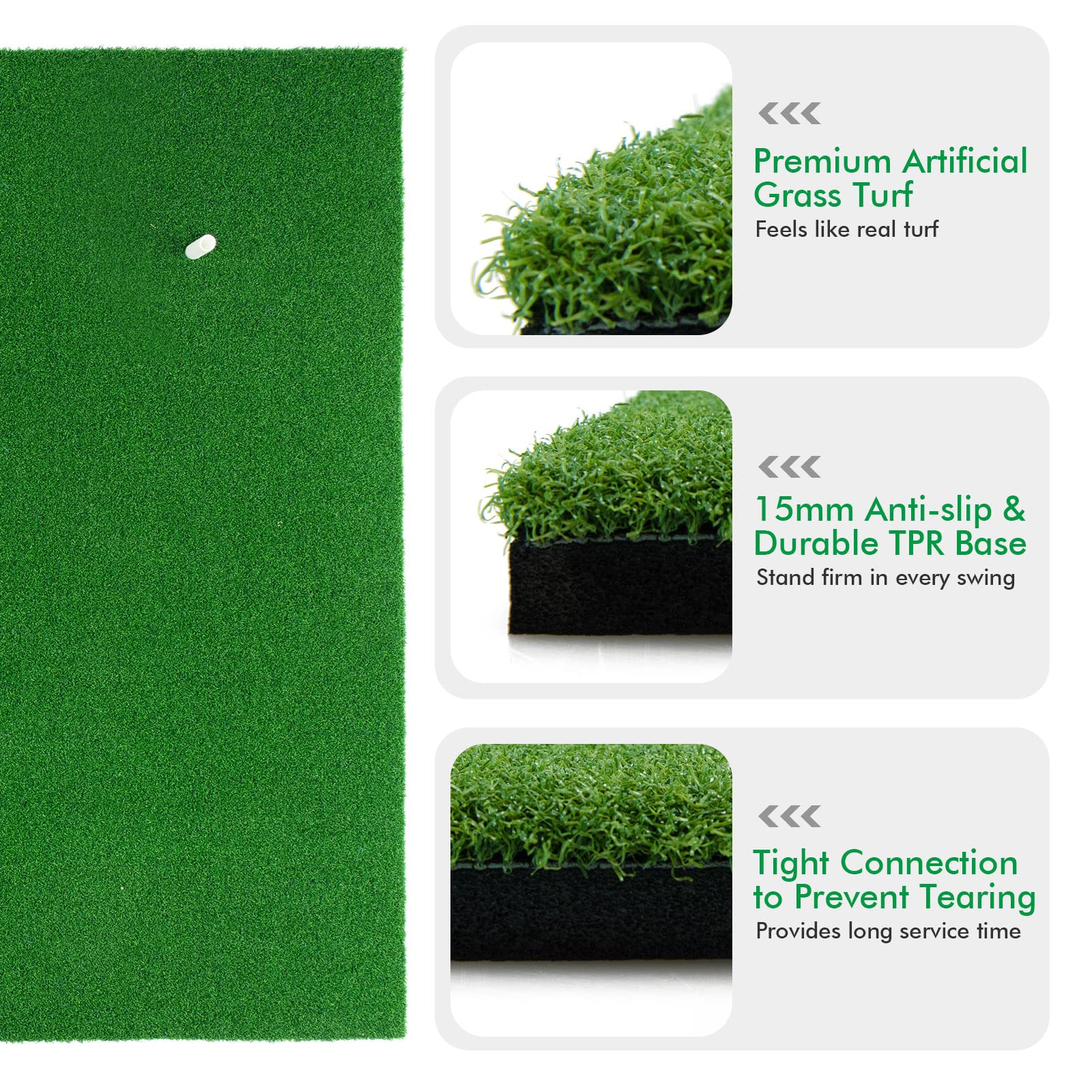 Golf Hitting Mat, Standard Real Feel Golf Practice Mat with Synthetic Turf and 2 Tee Positions