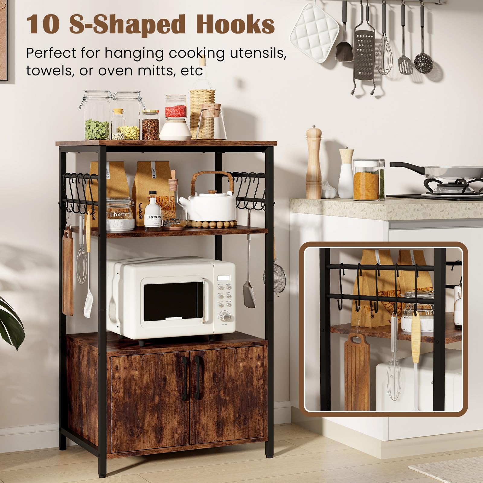 Industrial Kitchen Baker’s Rack 3-Tier Pantry Cabinet Microwave Oven Stand