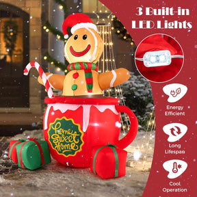 210CM Inflatable Gingerbread Man in Hot Cocoa Mug, Xmas Blow up Yard Decoration with Built-in LED Lights
