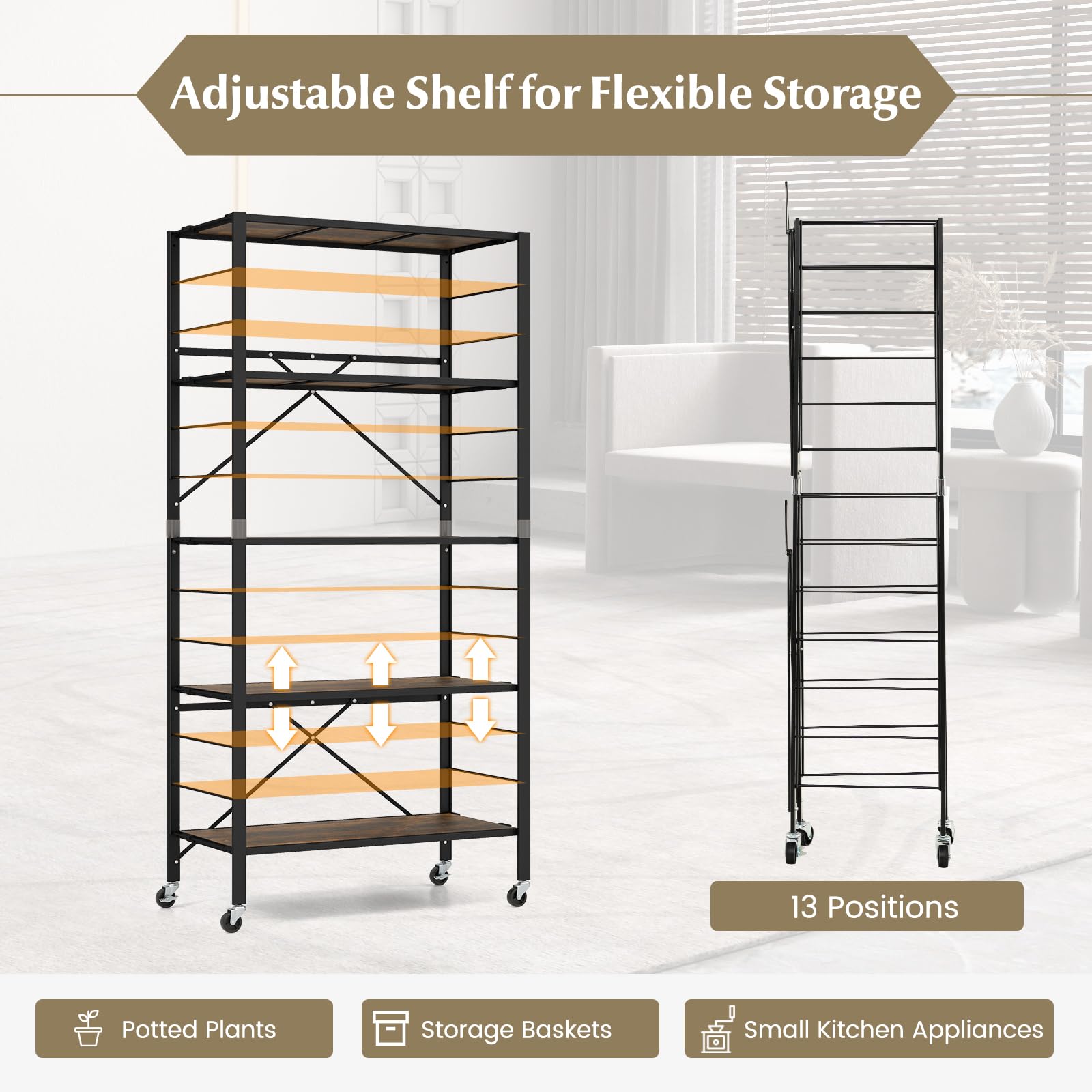 Giantex 5-Tier Foldable Shelving Unit, Heavy Duty Metal Shelves with Detachable Wheels