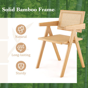 Rattan Dining Chair, Cane Kitchen Chair with Sturdy Bamboo Frame