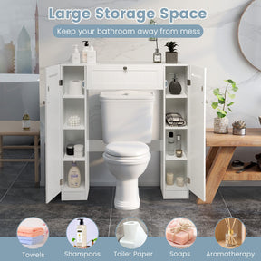 Giantex Over The Toilet Storage Cabinet, Freestanding Toilet Organizer w/Adjustable Shelves & Toilet Paper Holders, White