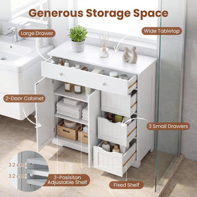 Bathroom Floor Cabinet, Large Storage Cabinet with 4 Drawers, 2 Doors & Adjustable Shelf