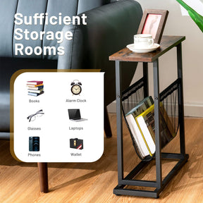 Giantex 2-Layer Rustic Side Table, Small Industrial End Table W/Magazine Holder, Wood Tabletop