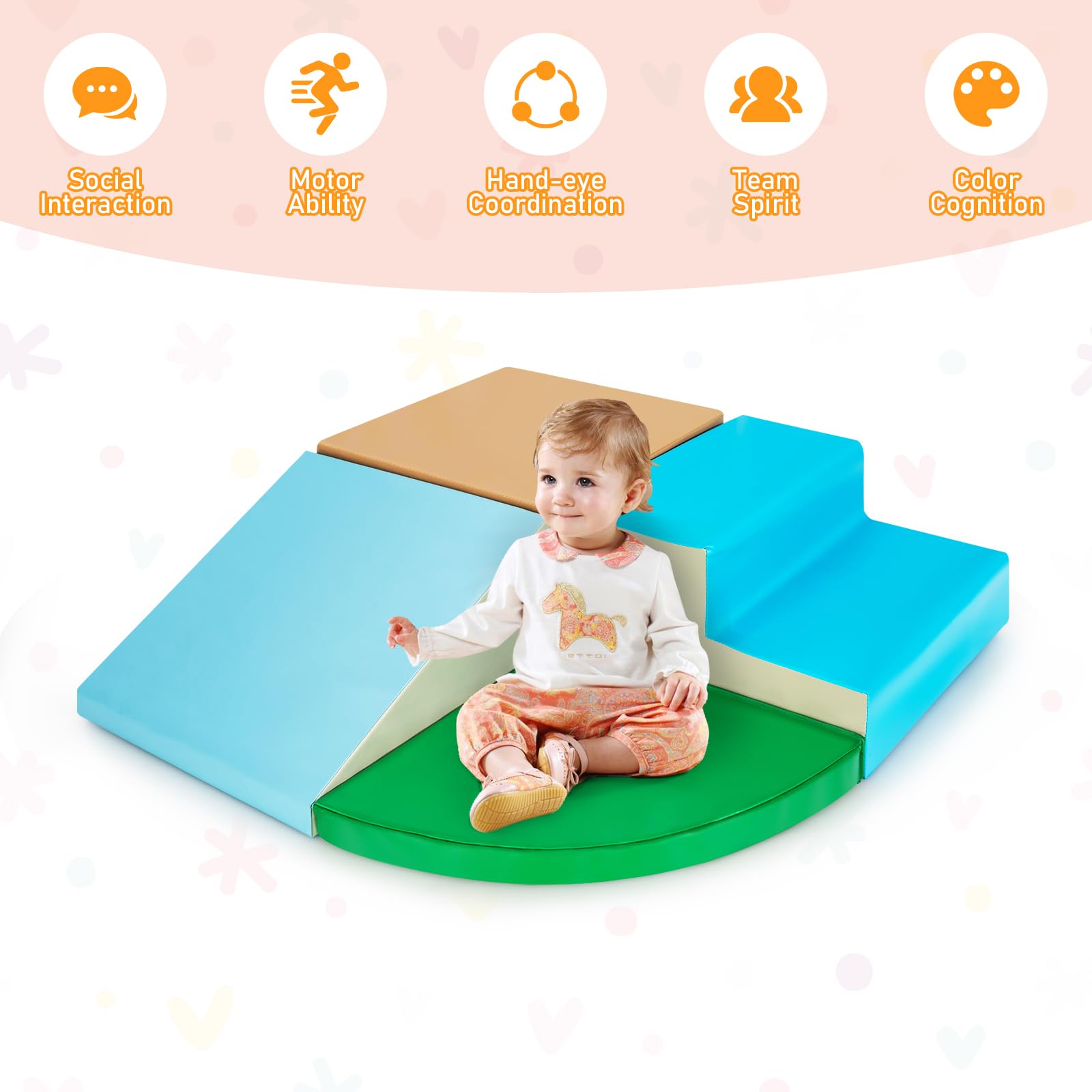 4-Piece Kids Climb Crawl Playset for Nursery and Kindergarten