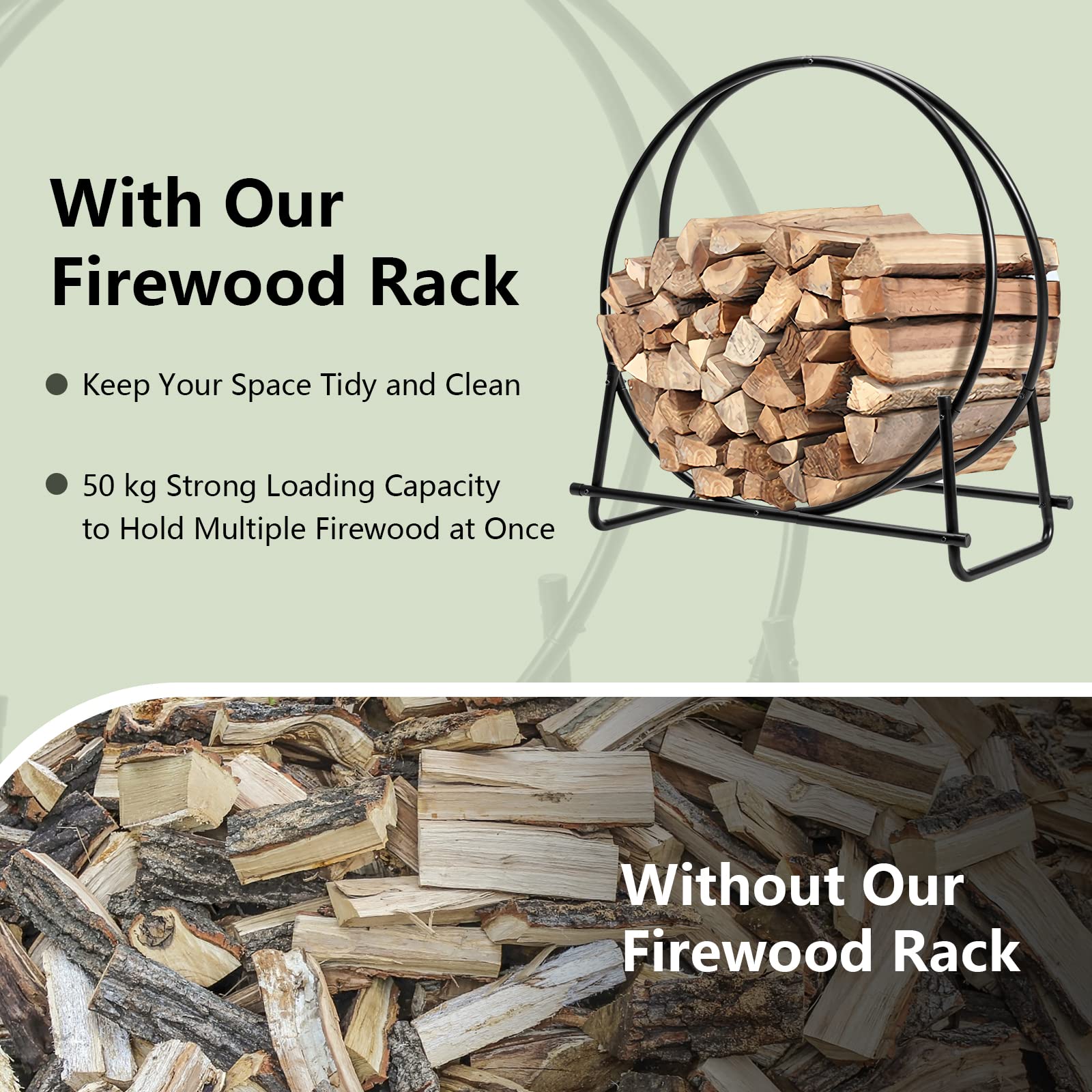 30" Tubular Steel Log Hoop Firewood Storage Rack Holder Round Display