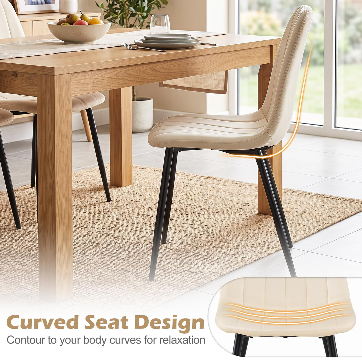 Dining Chairs Set of 4 with Sturdy Metal Legs