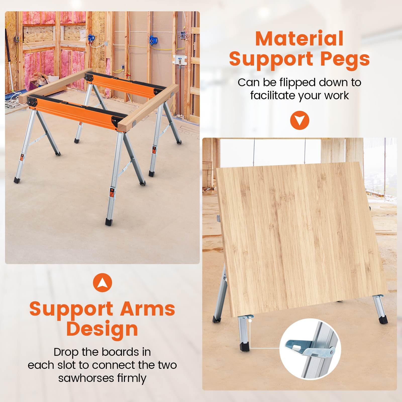2 Pack Saw Horses, Portable Sawhorses w/ Folding Design