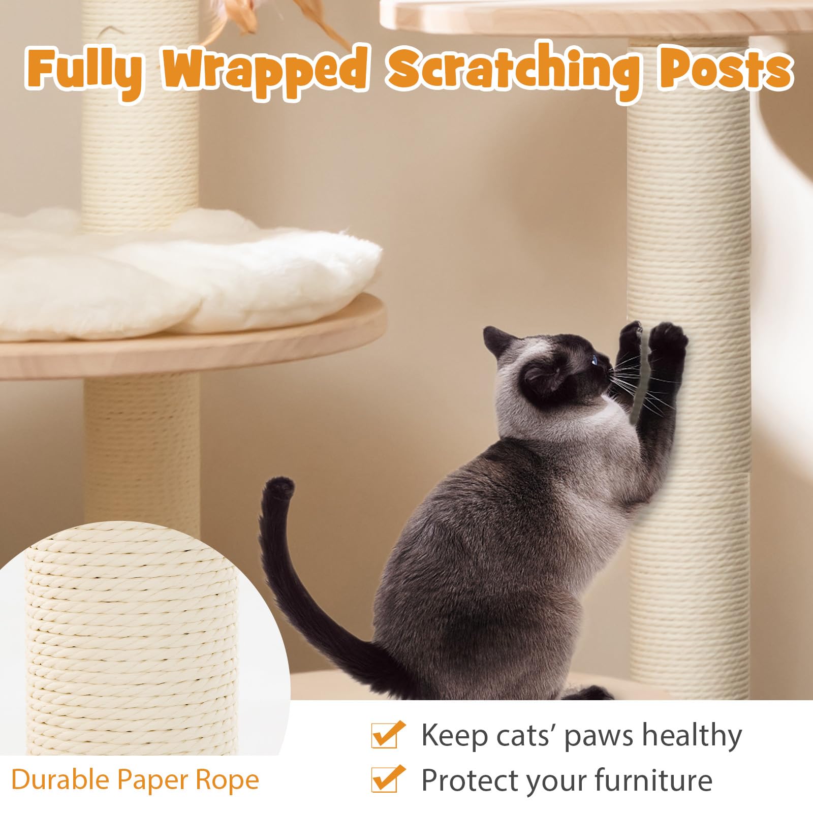 Building Block Cat Tree, 4-in-1 Large Wooden Cat Tower with Space Capsule Nest