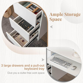 Computer Desk w/ Power Outlet Ketboard Tray & Drawers Workstation Home Office