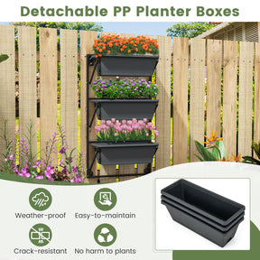 Hanging Vertical Planter, Self-Watering Wall-Mounted Adjustable Railing Planter with 3 Planter Boxes & Detachable Hooks for Flowers