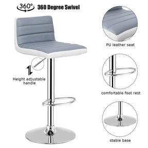 Giantex 2PC Gray & White Bar Stools, Modern Swivel Barstools, Adjustable Height, Gas Lift, PU Leather Seat